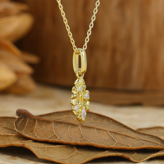 Leaf Inspired Moissanite Inlay Pendant Handmade Necklace Anniversary Gift