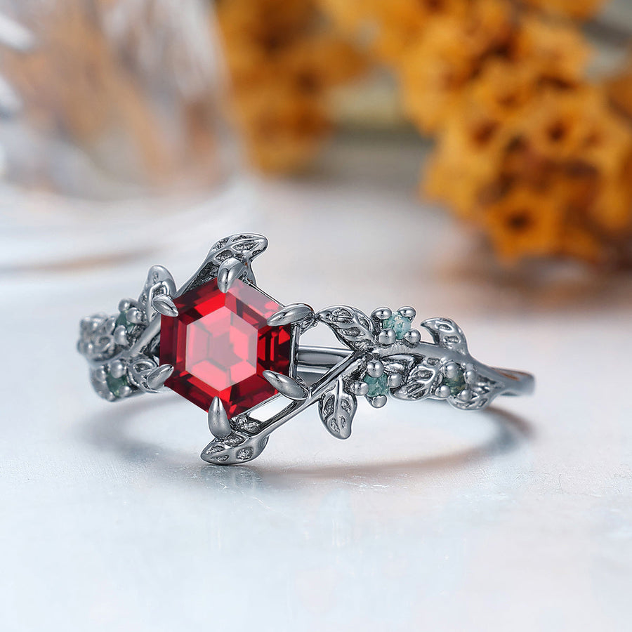 Leaf Design 14k Black Gold Inspiration Hexagon Cut Natural Moss Agate Engagement Leaf Shape Ring For Anniversary Gift -  Esdomera.com