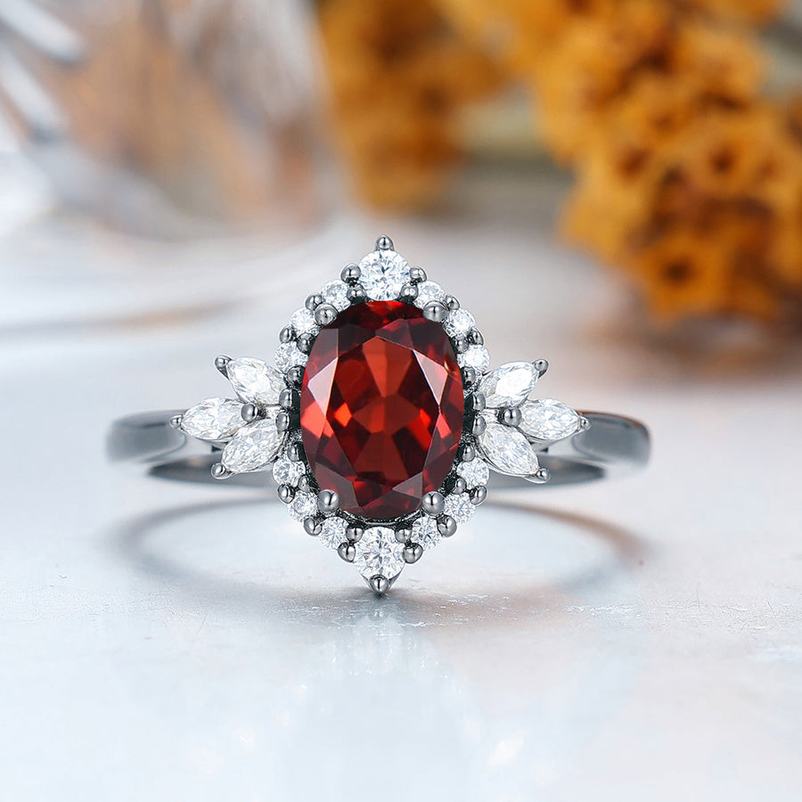 Unique 1.5ct Oval Cut Nature Red Garnet 14k Gold Ring All Around Moissanite Ladies Ring Women Dainty Rings -  Esdomera.com