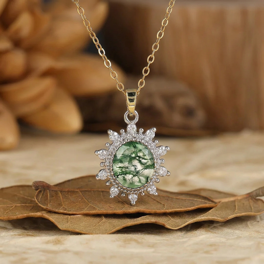 Delicaat Rond Geslepen Amethist Zon Halo Hanger Ketting 14K Gouden Ketting