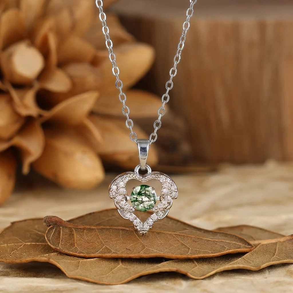 Massief witgouden romantische hartketting met ronde geslepen natuurlijke amethist, bruidshanger ketting