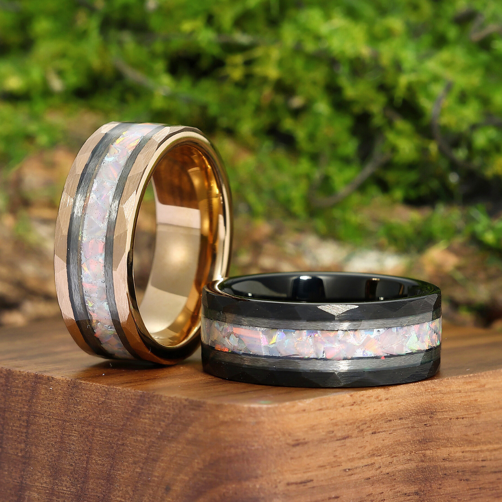 8mm Pink White Tungsten Carbide Couple Rings His And Hers Wedding Bands