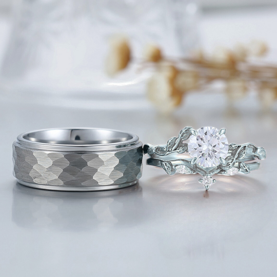 Bladstijl Moissanite Paarringenset Huwelijksringenset Zijn en Haar Bijpassende Ringen