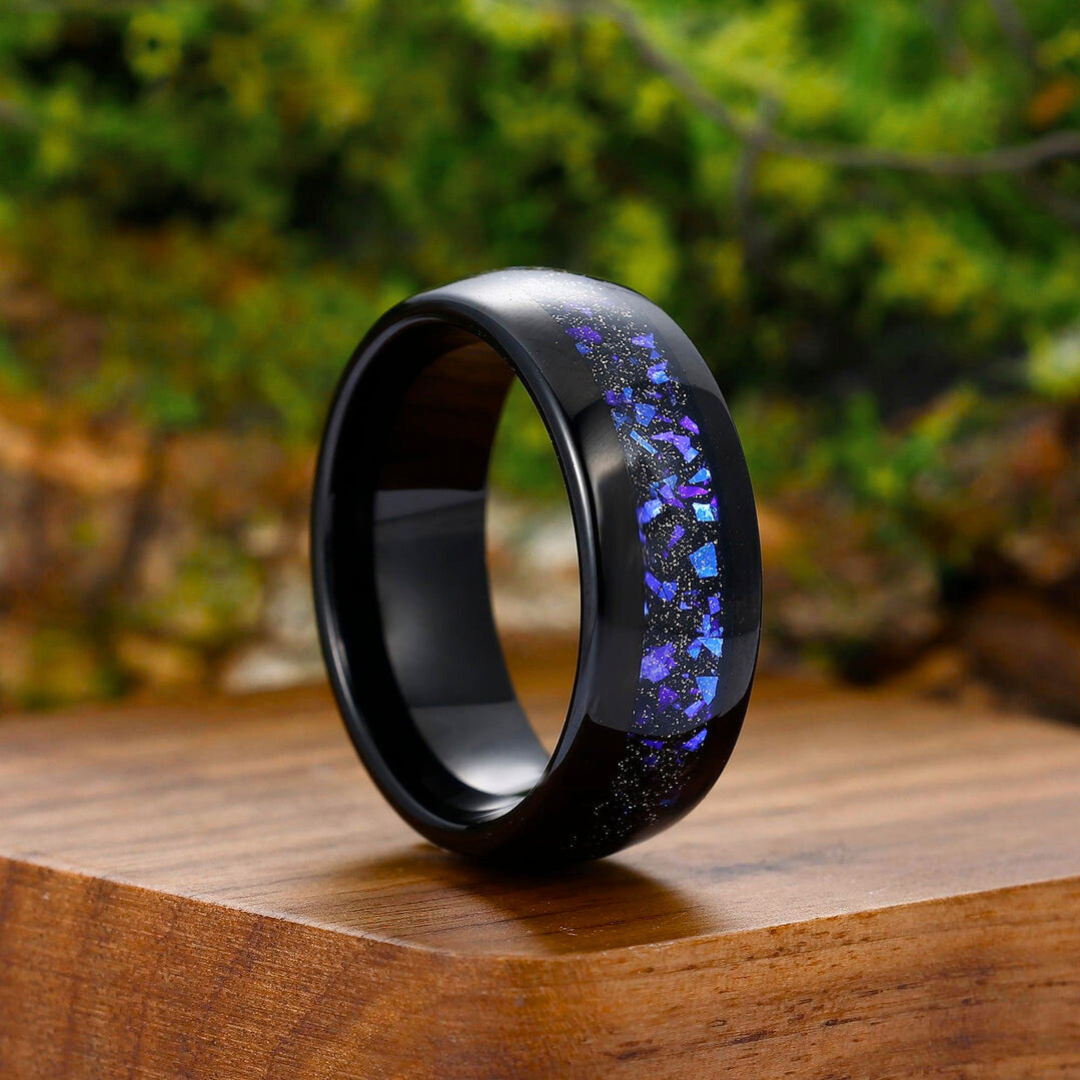 Blue Nebula Tungsten Wedding Band Black Matte Dome Mens Promise Ring Unisex Ring