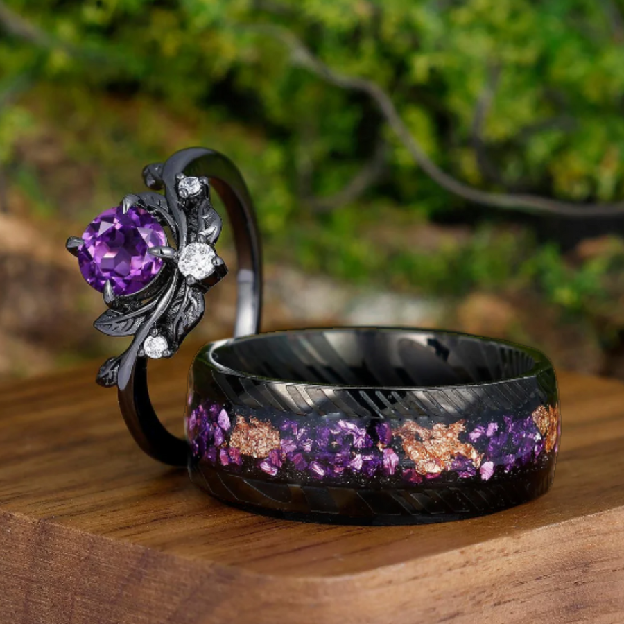Prongs Setting Round Amethyst Branches Engagement Couple Rings Unique Promise Purple Anniversary Band -  Esdomera.com