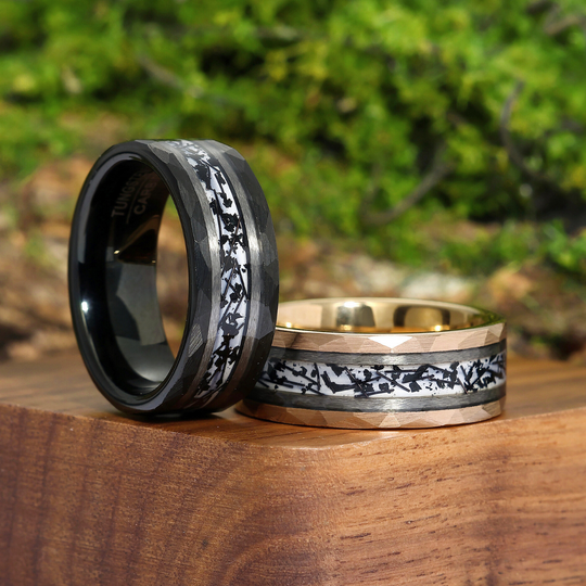 Stylish Black Rutilated Quartz Tungsten Couple Rings His And Hers Matching Wedding Bands