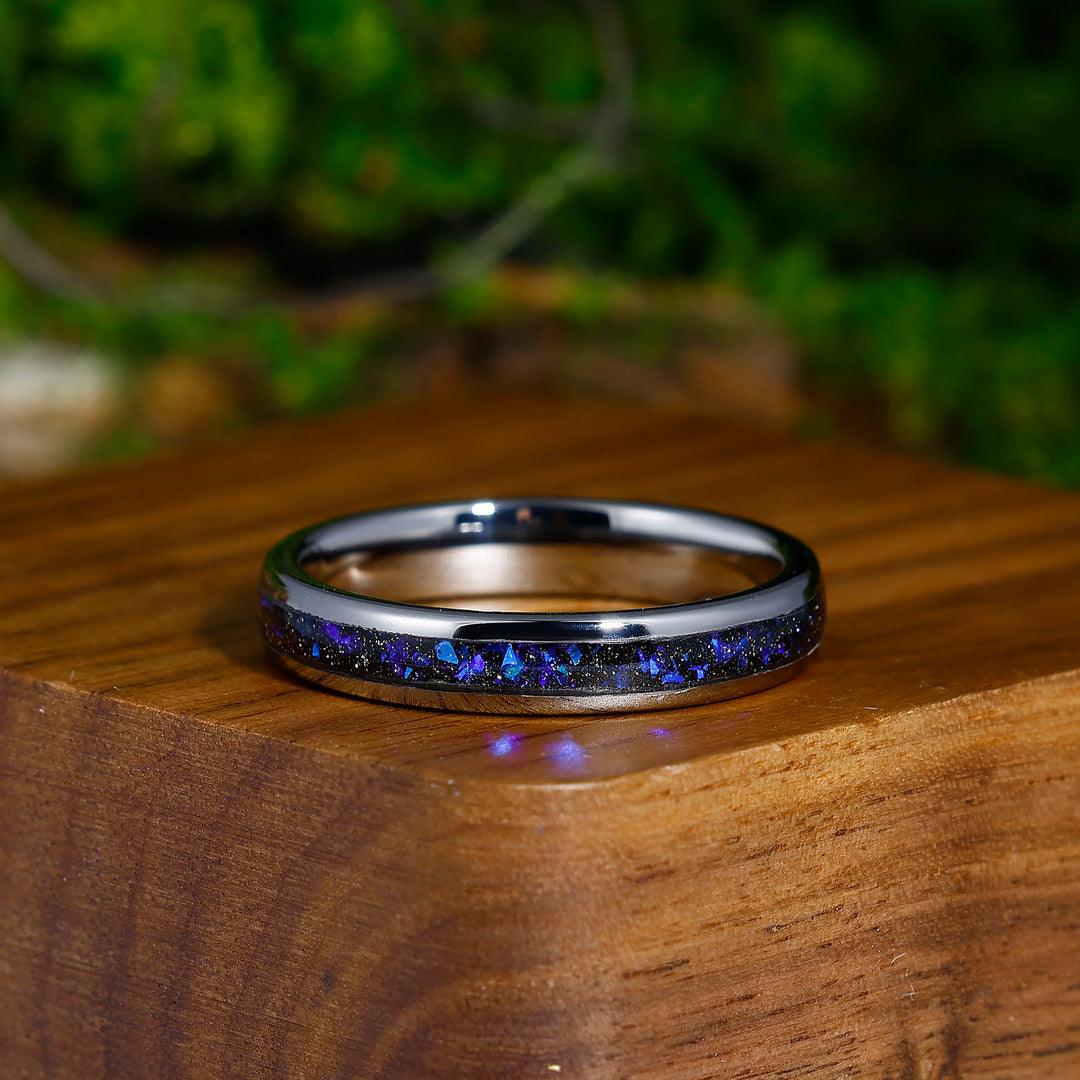 4mm Orion Nebula Blue Sapphire Inlaid Tungsten Wedding Band 8mm Polished Dome Unisex Ring Promise Ring For Women - Esdomera