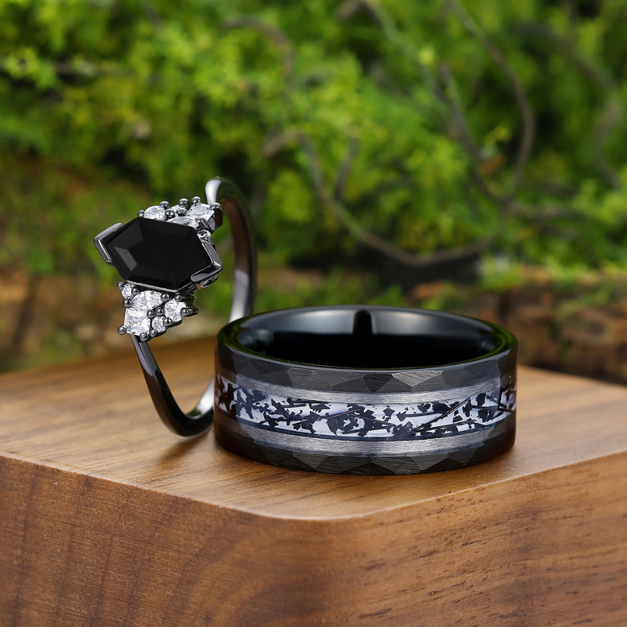 Noble Natural Black Onyx Accents Engagement Couples Ring Promise Wedding Bands For Men And Women -  Esdomera.com