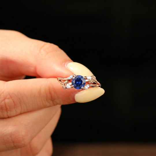 2CT Round Shaped Sapphire Wedding Enagement Ring Nature Inspired Leaf Promise Ring 14k Soild Gold -  Esdomera.com