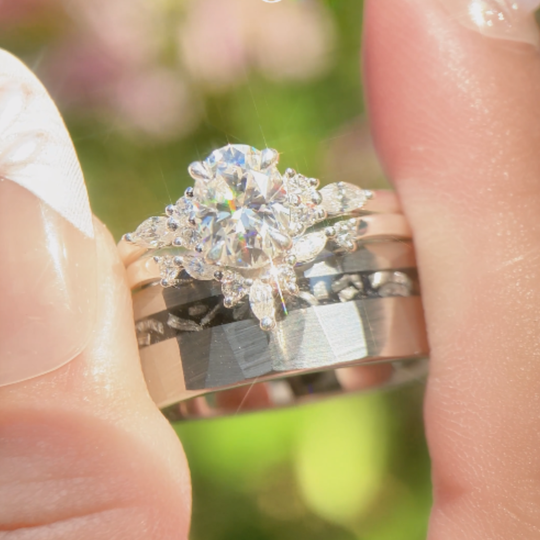 Unique Bague de Couple en Moissanite Taille Ovale S925 et Tungstène Alliances de Mariage Pour Lui et Pour Elle