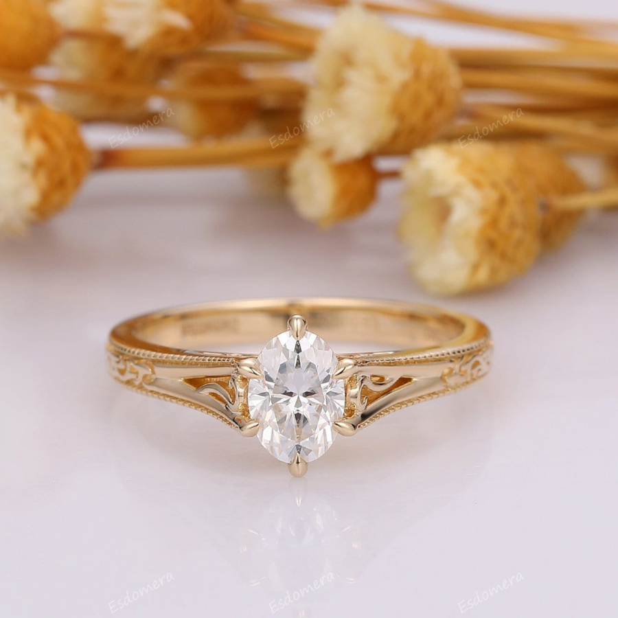 Custom Order - Art Deco Filigree Oval Moissanite Solitaire Ring - Only Ring Setting.
