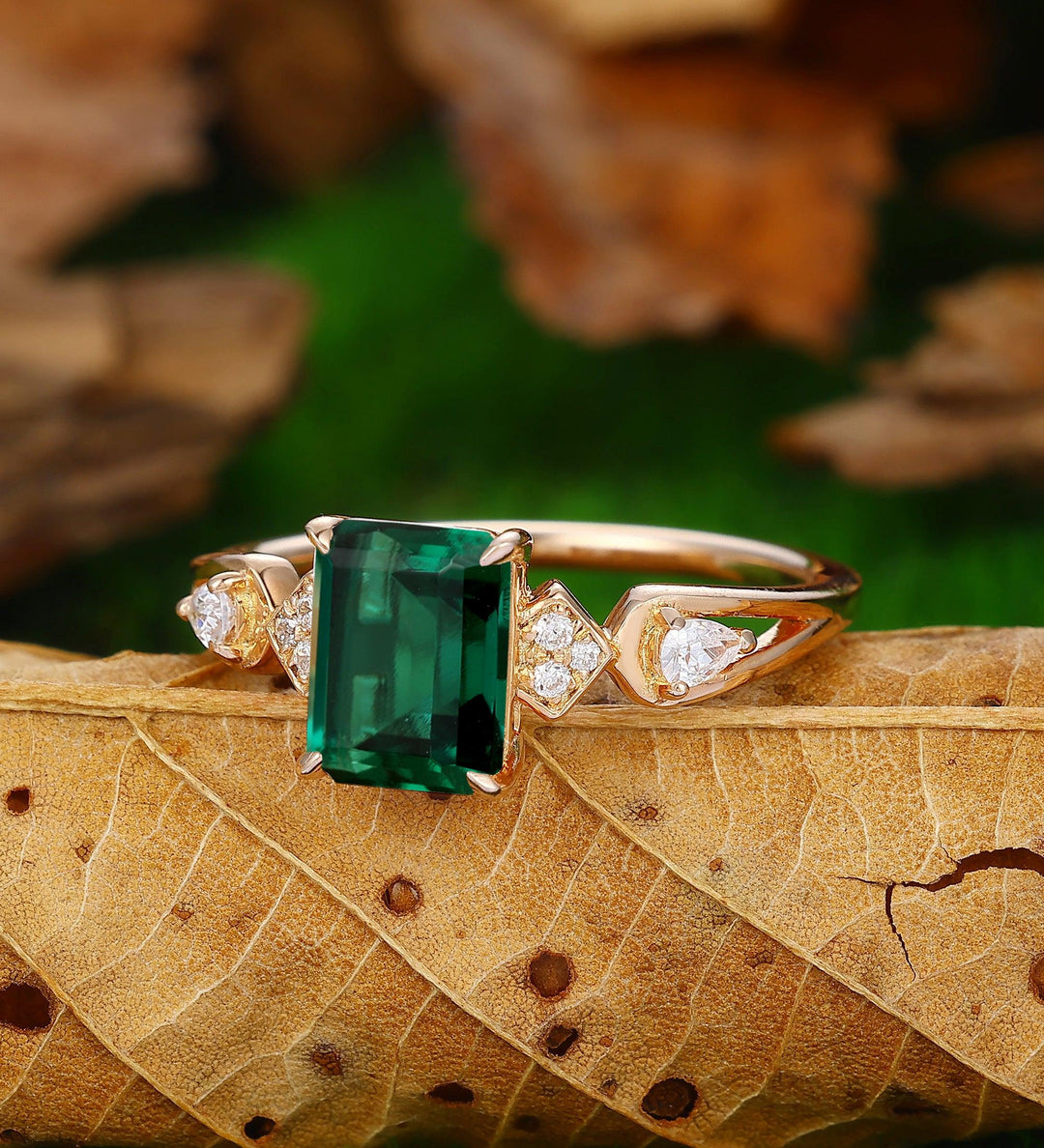 6x8mm emerald cut emerald ring gold vintage emerald engagement