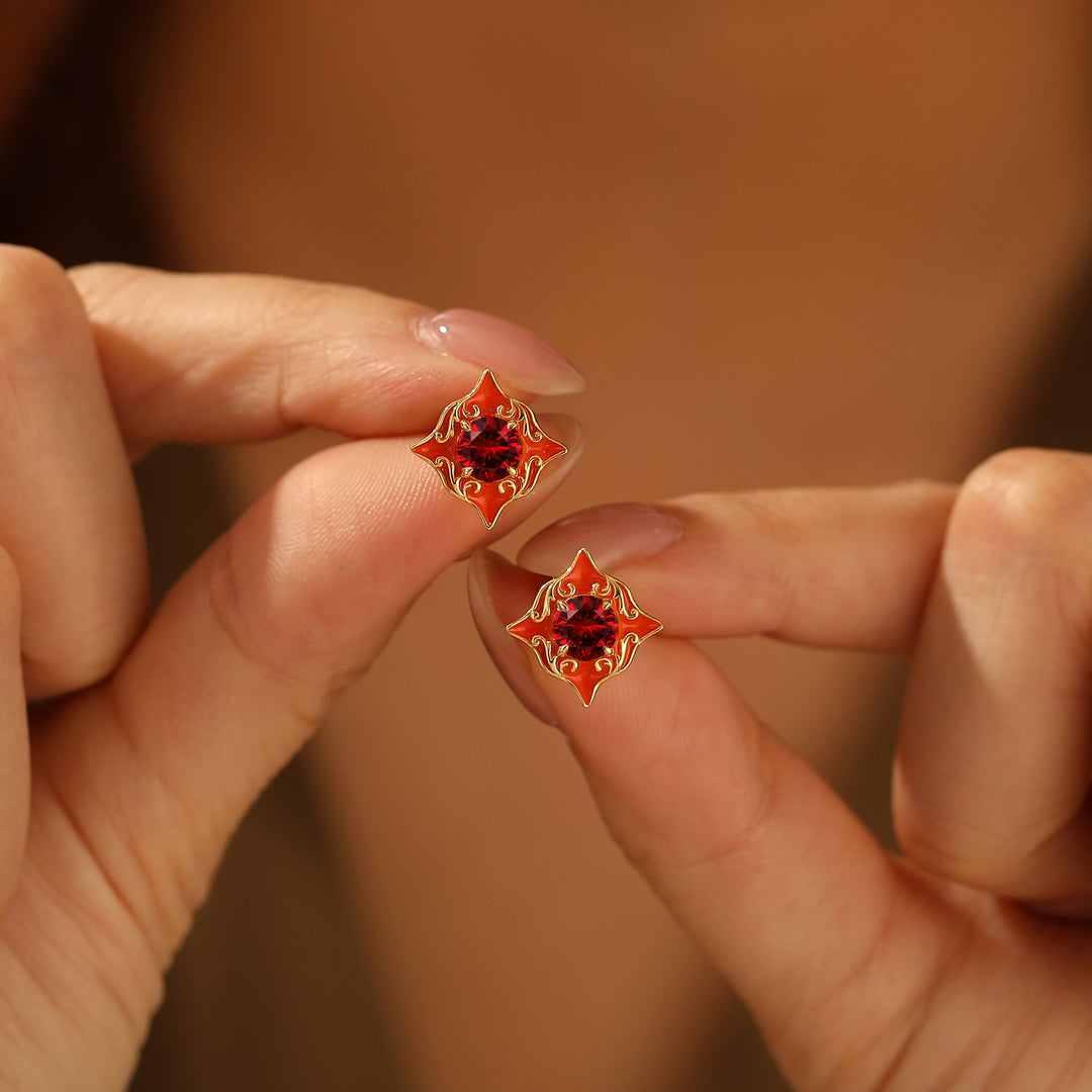 Vintage Round Ruby Stud Earrings Red Enamel Filigreed July Birthstone Earrings -  Esdomera.com