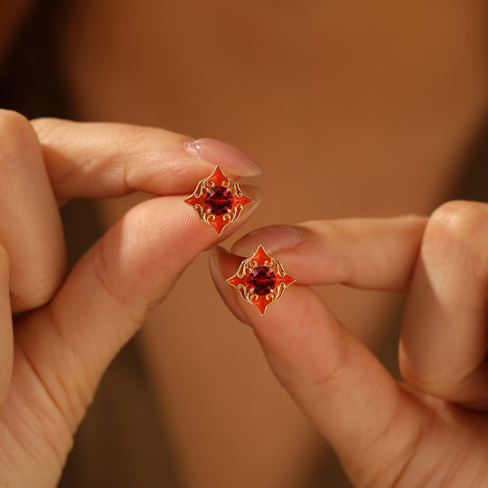 Vintage Round Ruby Stud Earrings Red Enamel Filigreed July Birthstone Earrings -  Esdomera.com