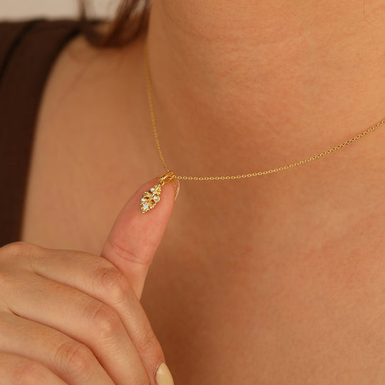 Leaf Inspired Moissanite Inlay Pendant Handmade Necklace Anniversary Gift