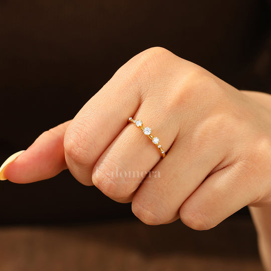 Minimalist Seven Stone Moissanite Engagement Ring 14K Yellow Gold Women Band