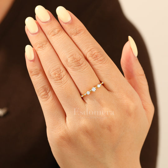 Minimalist Seven Stone Moissanite Engagement Ring 14K Yellow Gold Women Band