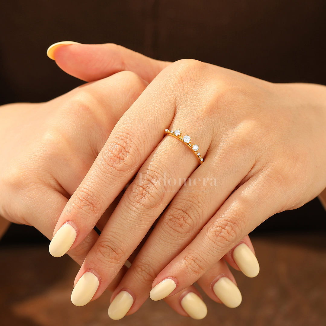 Minimalist Seven Stone Moissanite Engagement Ring 14K Yellow Gold Women Band