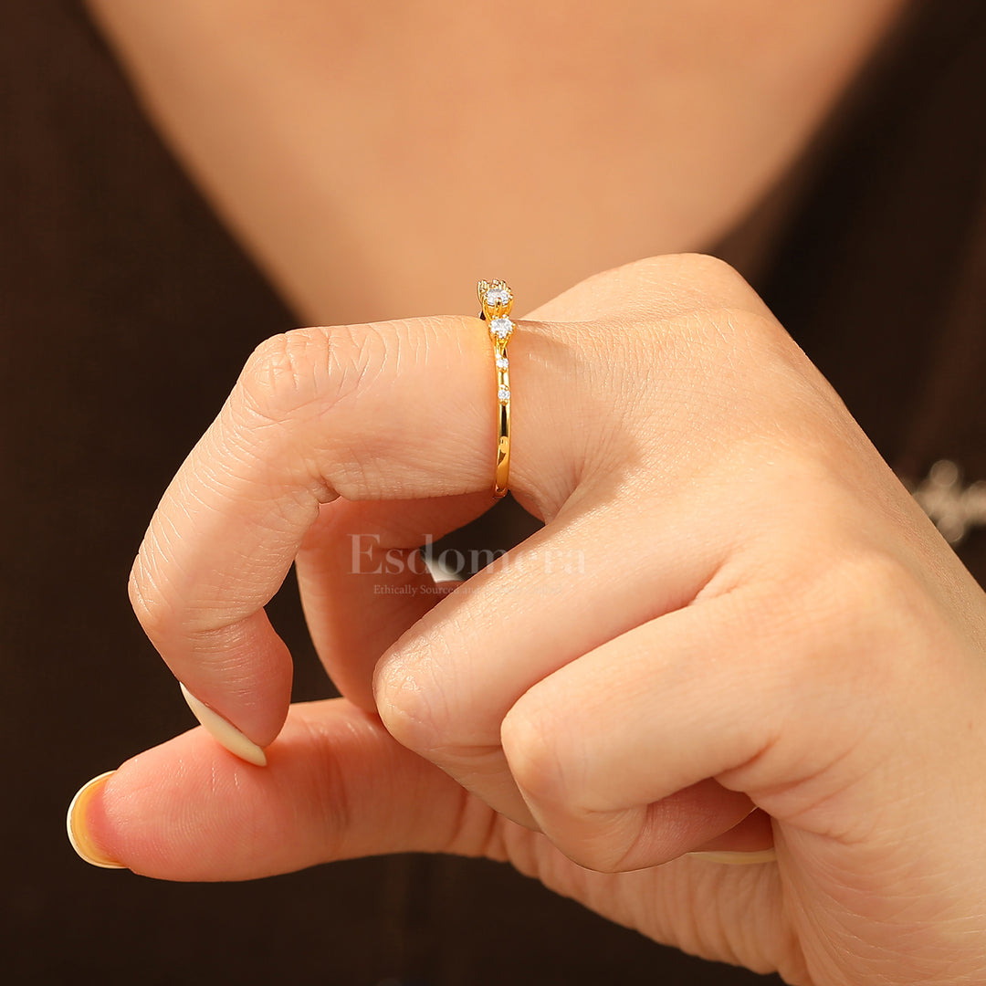 Minimalist Seven Stone Moissanite Engagement Ring 14K Yellow Gold Women Band