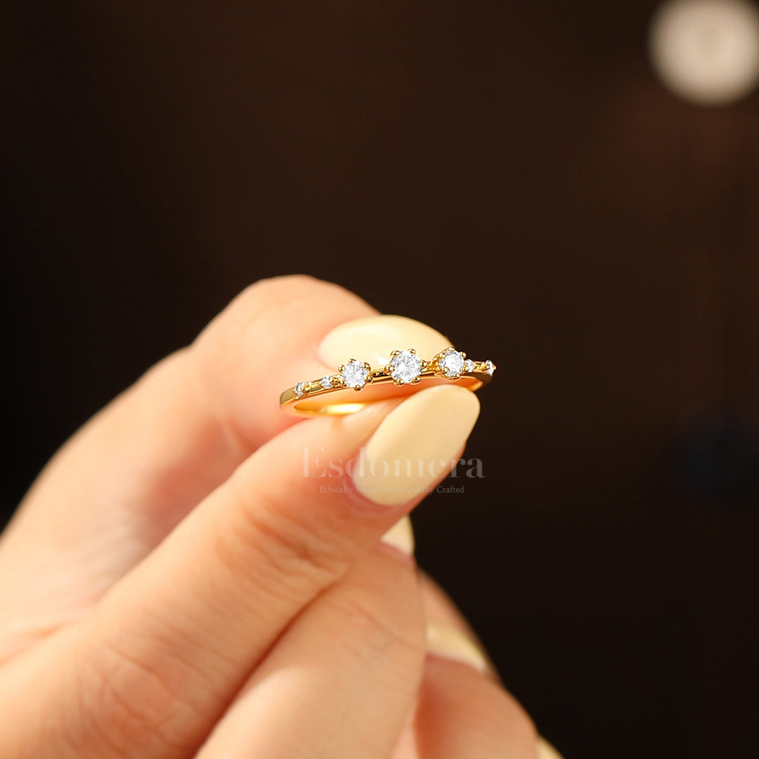 Minimalist Seven Stone Moissanite Engagement Ring 14K Yellow Gold Women Band