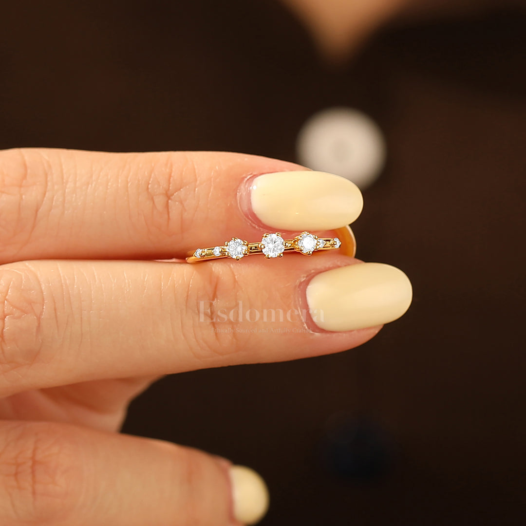 Minimalist Seven Stone Moissanite Engagement Ring 14K Yellow Gold Women Band