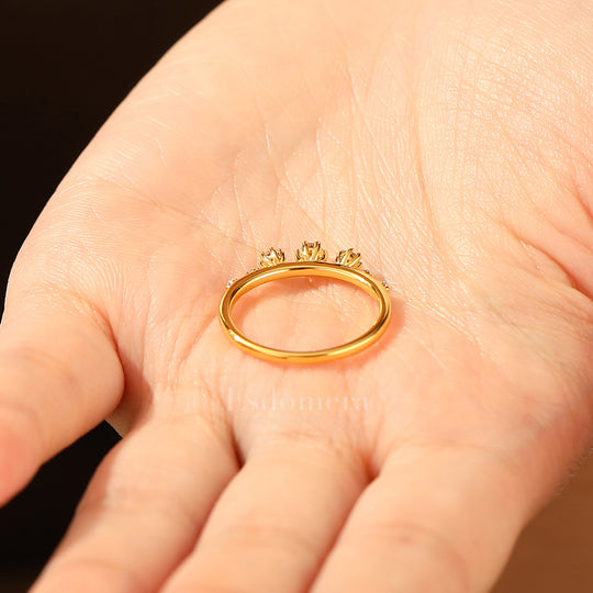 Minimalist Seven Stone Moissanite Engagement Ring 14K Yellow Gold Women Band