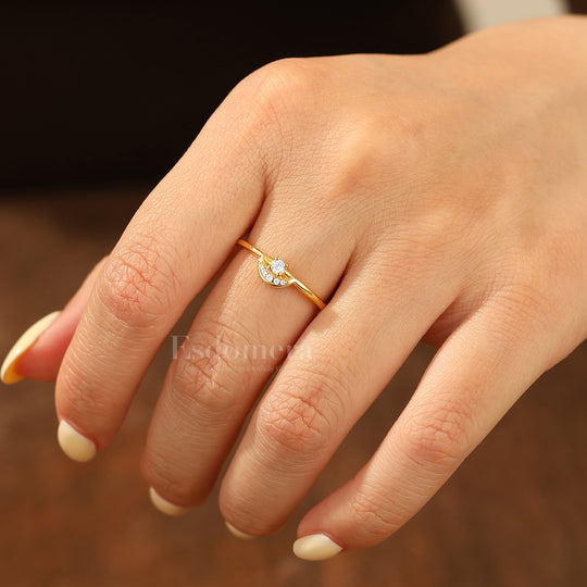 Unique Round Moissanite Accents Band For Her Thin Moissanite Ring Band