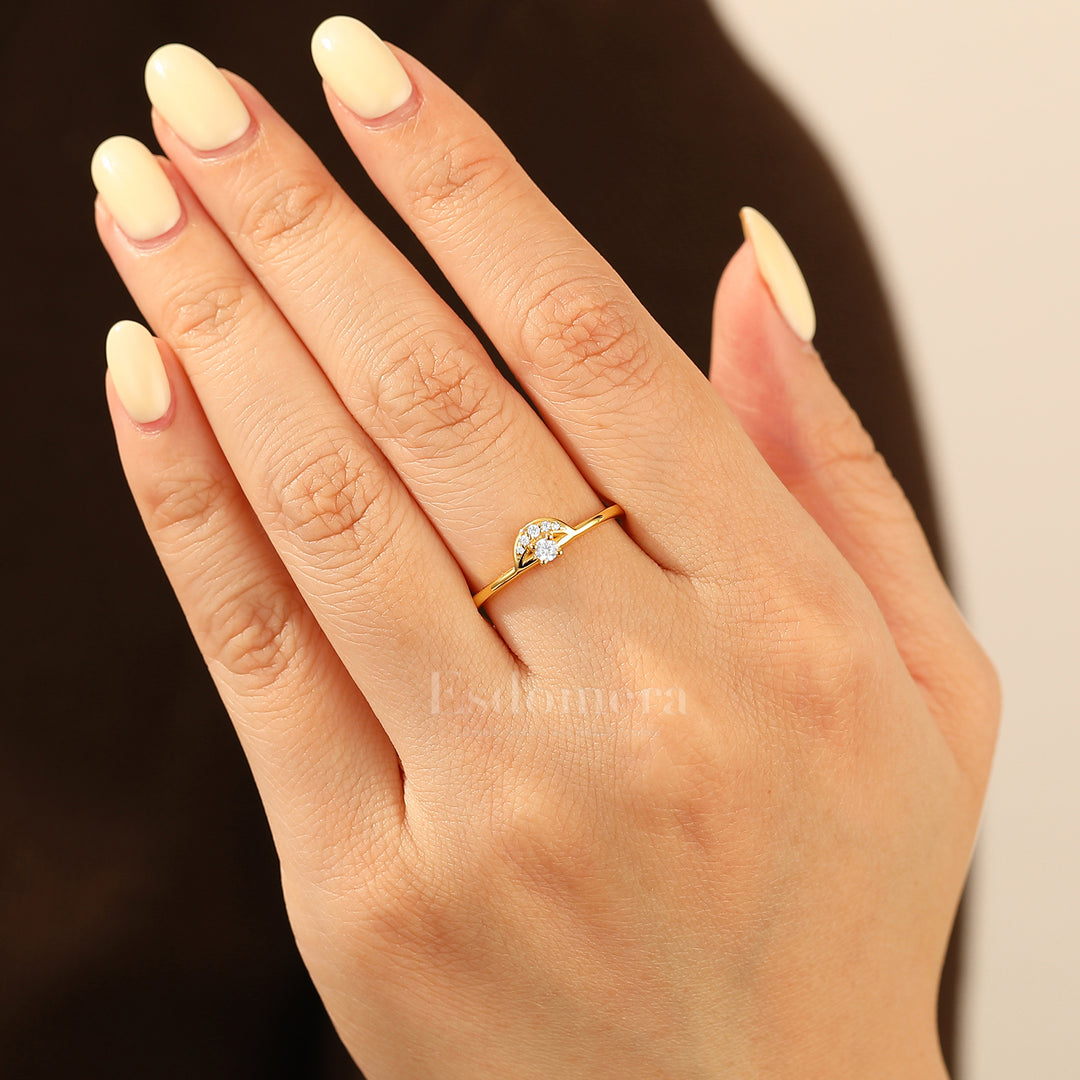 Unique Round Moissanite Accents Band For Her Thin Moissanite Ring Band