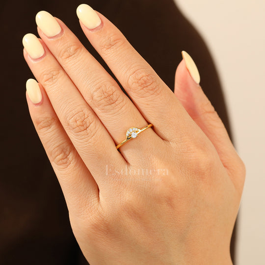 Unique Round Moissanite Accents Band For Her Thin Moissanite Ring Band