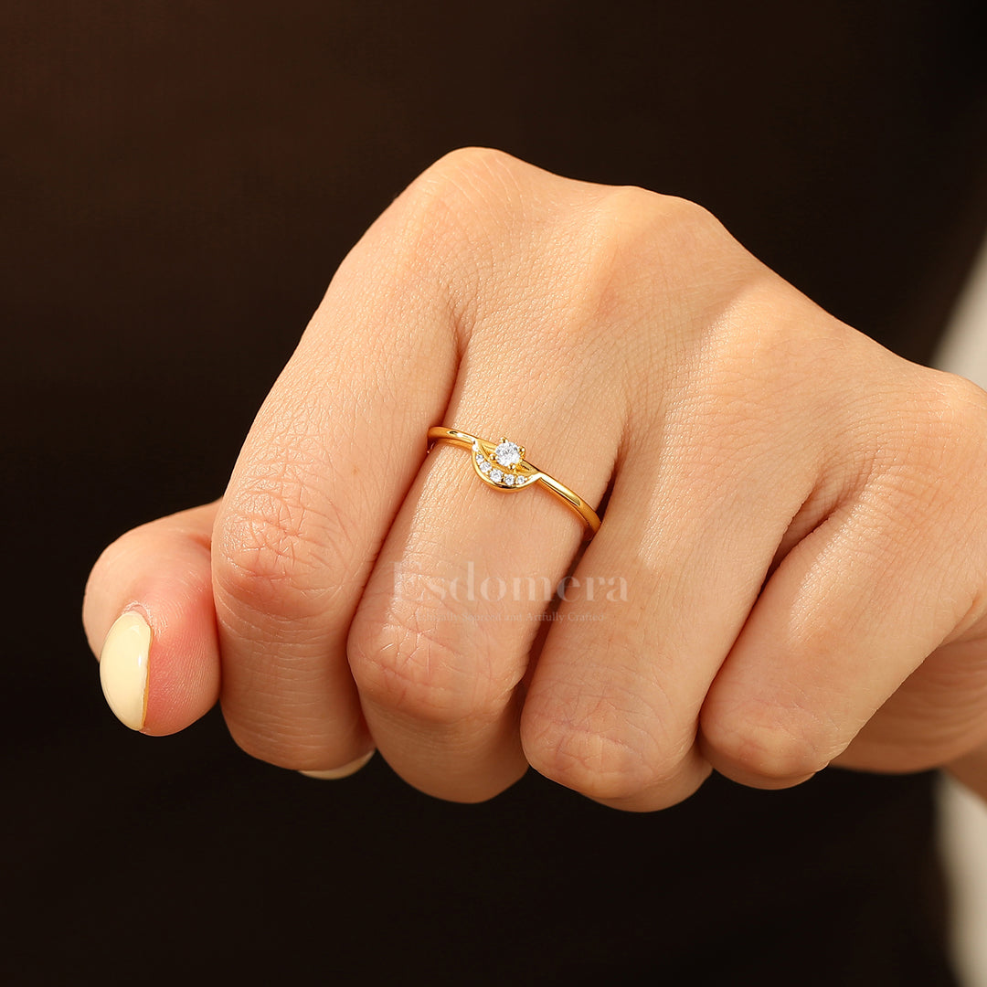 Unique Round Moissanite Accents Band For Her Thin Moissanite Ring Band