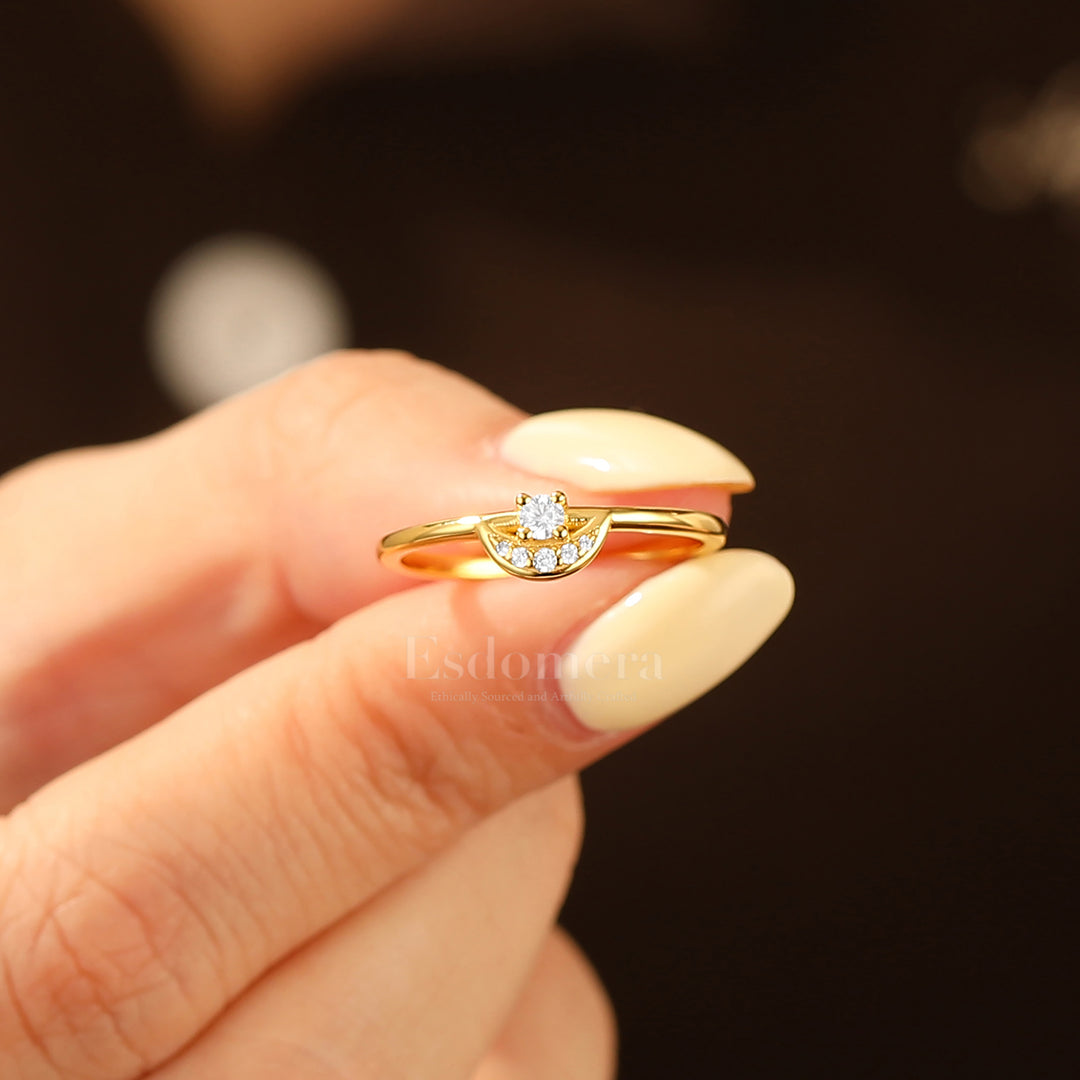 Unique Round Moissanite Accents Band For Her Thin Moissanite Ring Band