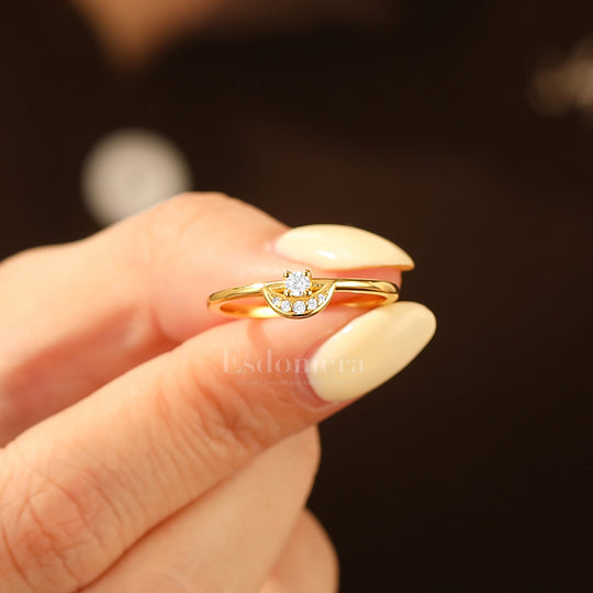 Unique Round Moissanite Accents Band For Her Thin Moissanite Ring Band