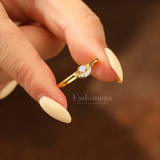 Unique Round Moissanite Accents Band For Her Thin Moissanite Ring Band