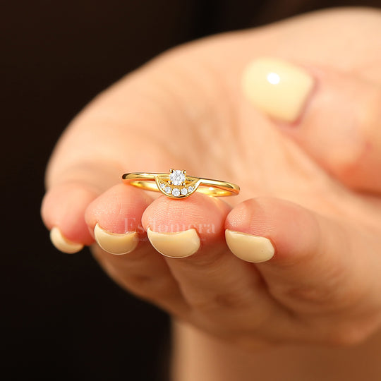 Unique Round Moissanite Accents Band For Her Thin Moissanite Ring Band