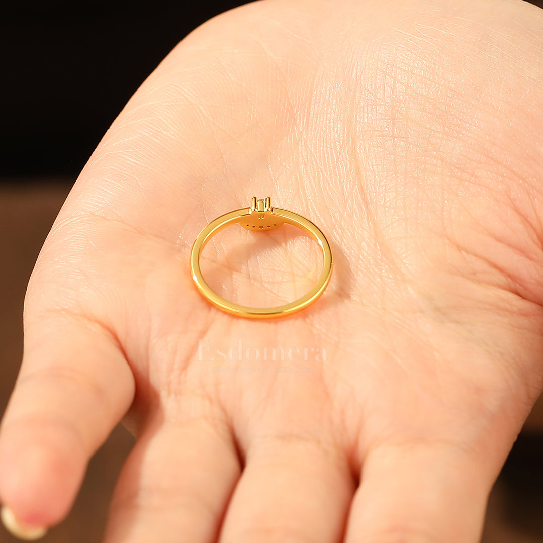 Unique Round Moissanite Accents Band For Her Thin Moissanite Ring Band