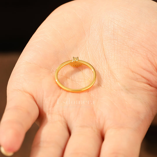 Unique Round Moissanite Accents Band For Her Thin Moissanite Ring Band
