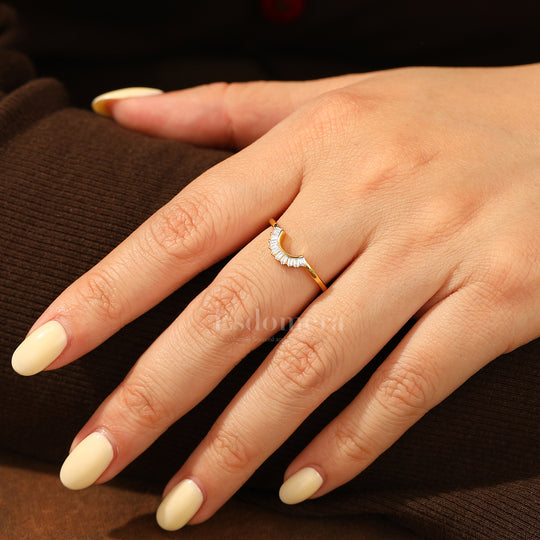 Elegant Minimalist Moissanite Band Curved Wedding Band Solid Yellow Gold Ring For Women