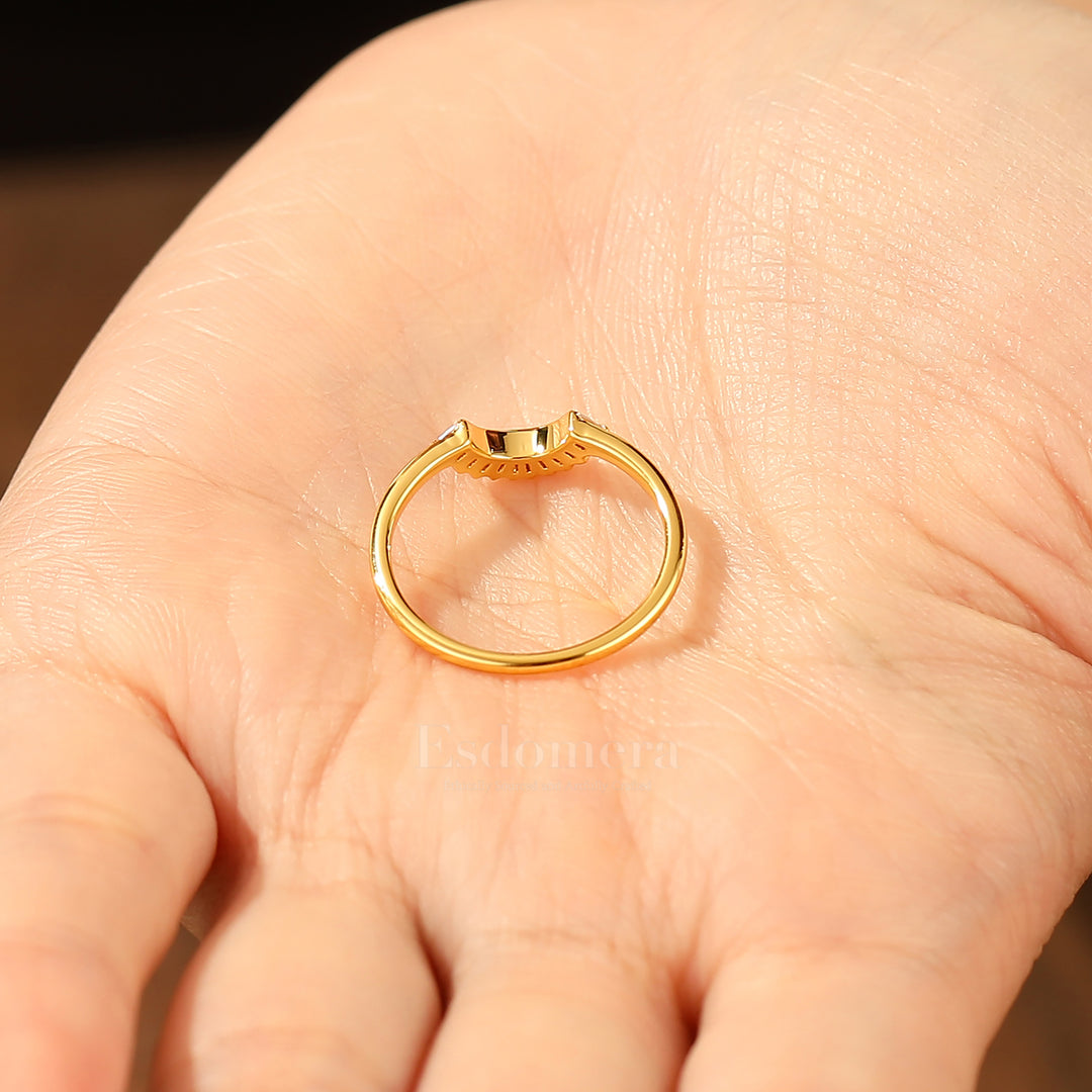 Elegant Minimalist Moissanite Band Curved Wedding Band Solid Yellow Gold Ring For Women