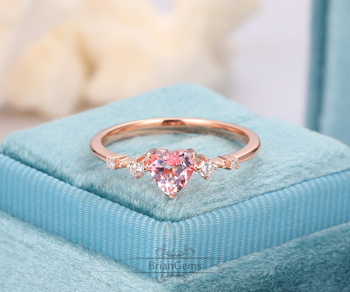 G004 Beautiful 0.5 Carat Heart Cut Side Stone Morganite Promise Engagement Ring For Women