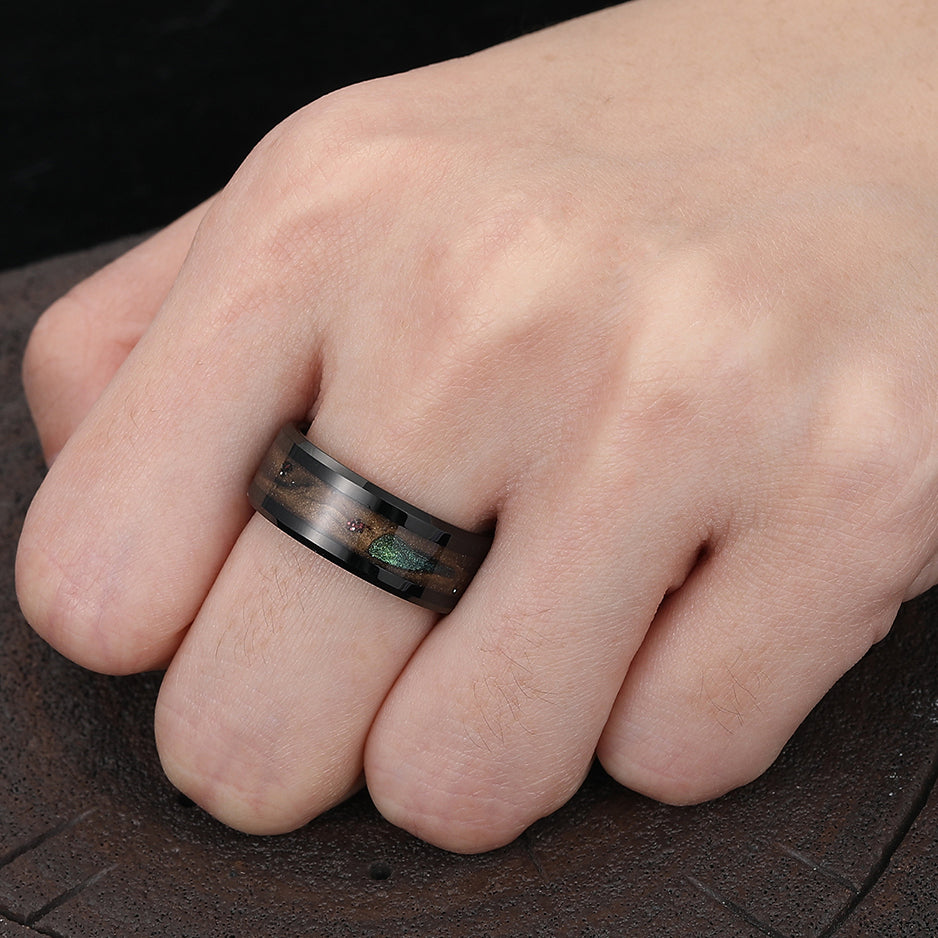 Antique Quicksand Black Tungsten Carbide Ring Unisex Polished Design Mens Anniversary Engagement Wedding Band