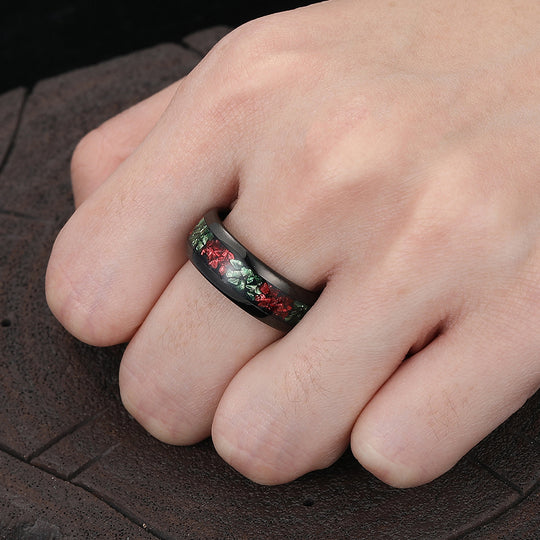 8mm Ruby Emerald Tungsten Carbide Ring Black Tungsten Wedding Anniversary Band For Men And Women