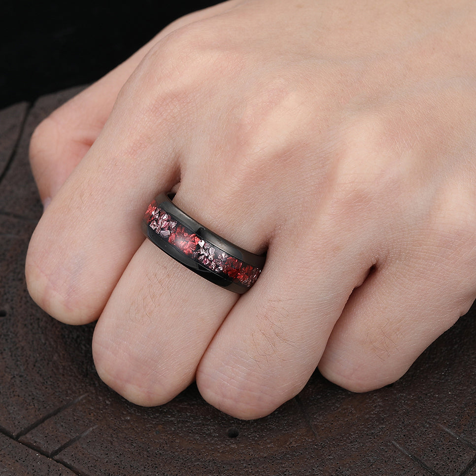 Red Ruby Pink Sapphire Mens Tungsten Ring Black His And Hers Wedding Band Birthday Anniversary Ring