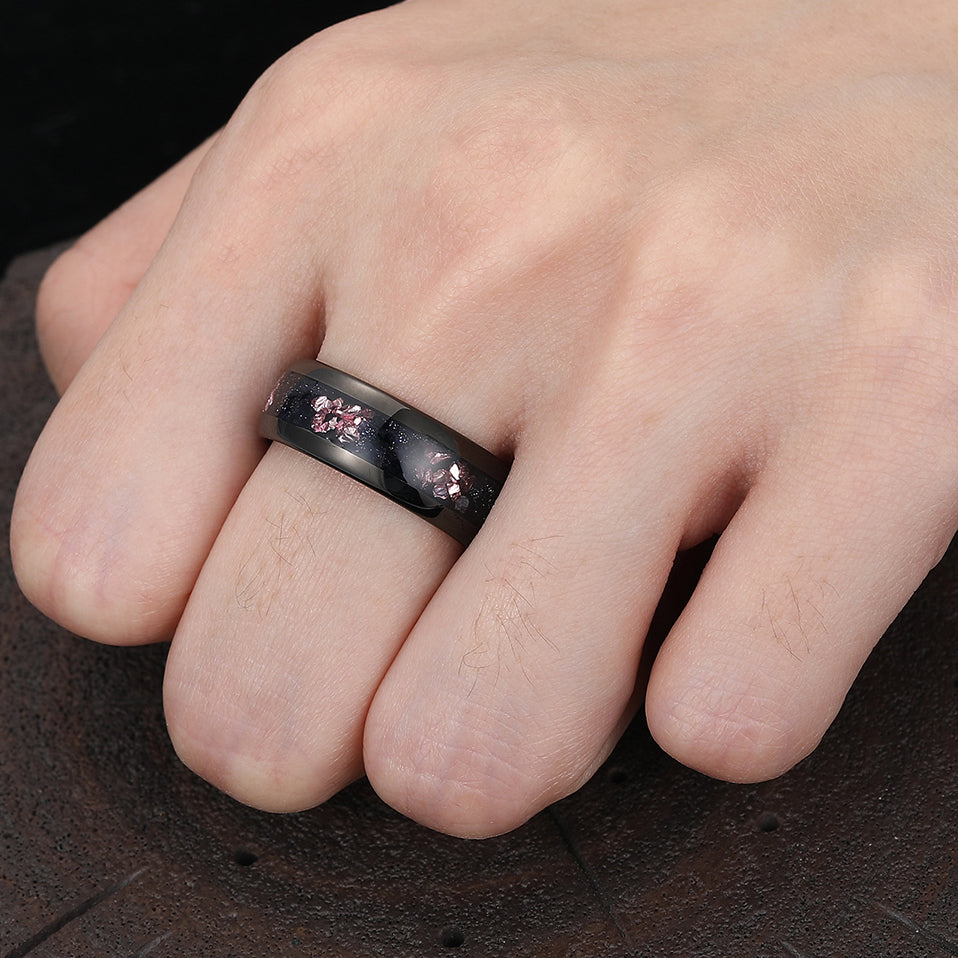 Nebula Blue Sandstone Pink Sapphire Inlay Engagement Ring 8mm Tungsten For Men and Women