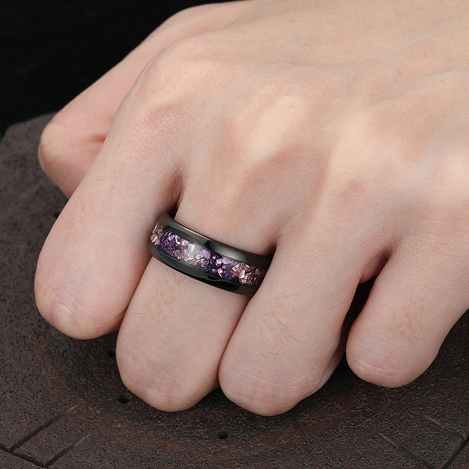 Pink Sapphire Amethyst Tungsten Carbide Ring Polished Pink And Purple Gemstone Wedding Band For Women And Men