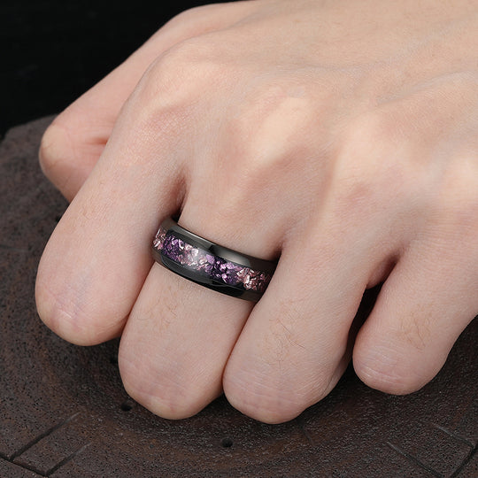 Pink Sapphire Amethyst Tungsten Carbide Ring Polished Pink And Purple Gemstone Wedding Band For Women And Men