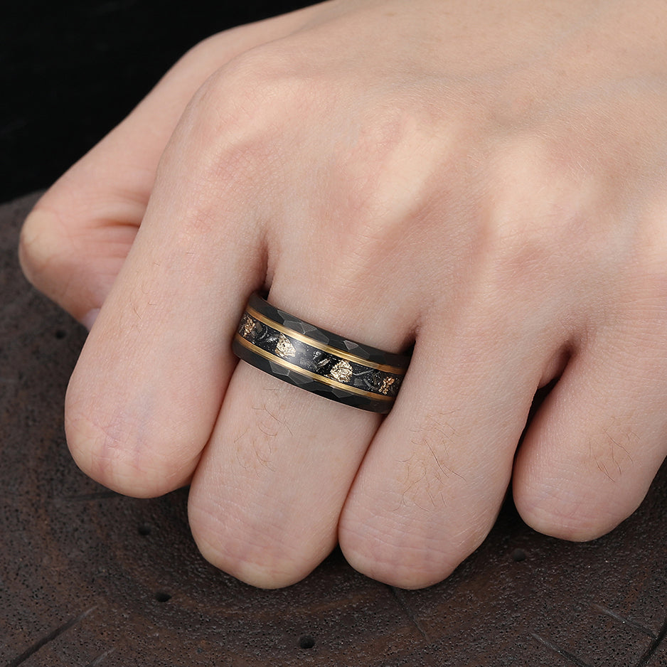 Men's Black And Gold Tungsten Biker Style Eternity Band - 8mm Wedding/Anniversary Ring