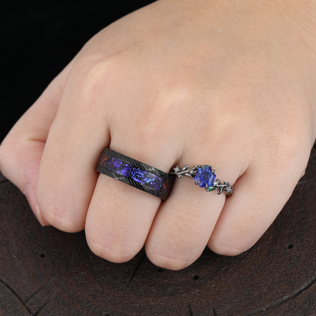 Aglisten Galaxy Sandstone Matching Engagement and Wedding Rings Blue Anniversary Couple Rings