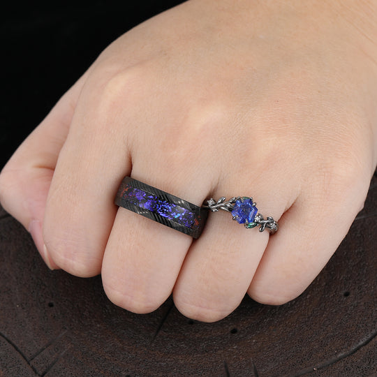 Aglisten Galaxy Sandstone Matching Engagement and Wedding Rings Blue Anniversary Couple Rings