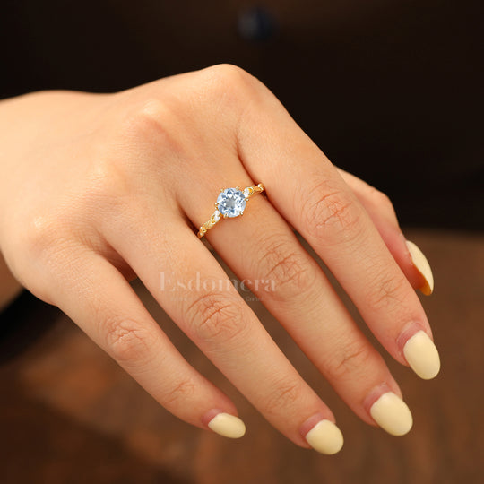6 Prong Setting Sculpted Ginkgo Leaf Design Moissanite Engagement Ring Women Wedding Ring