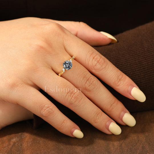 Ethereal Ginkgo Leaf Natural Black Rutilated Quartz Wedding Ring 14K Yellow Gold Women Ring